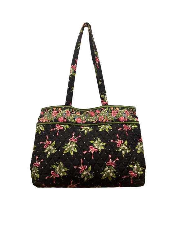 Vera Bradley Handbags - Vera Bradley Women’s Black & Green Quilted Cotton Floral Shoulder Tote Bag